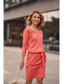 Korallenrotes Kleid, an der Taille gebunden 9729 – Online-Shop – Boutique